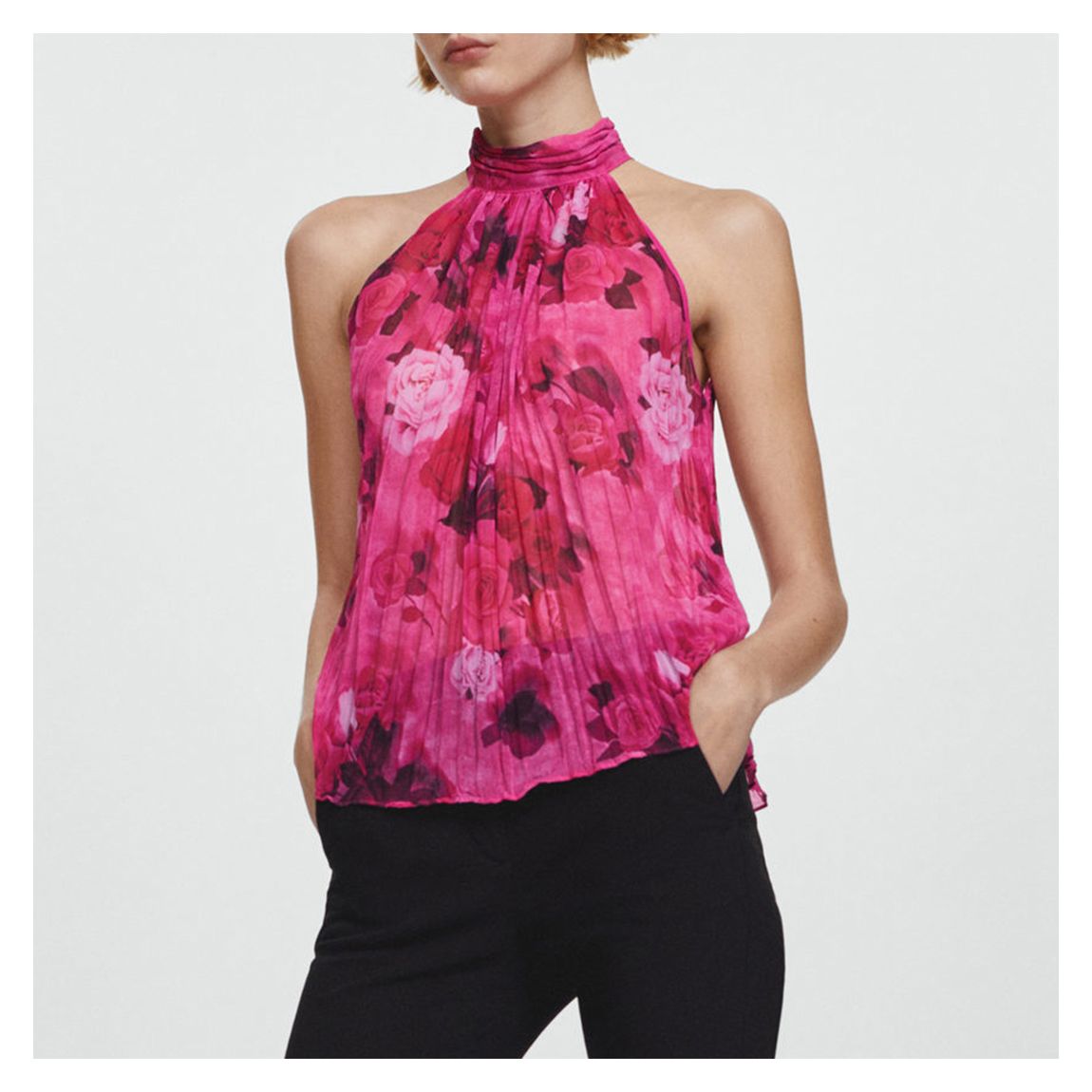 Fuchsia Printed Halter Neck Blouse main product photo