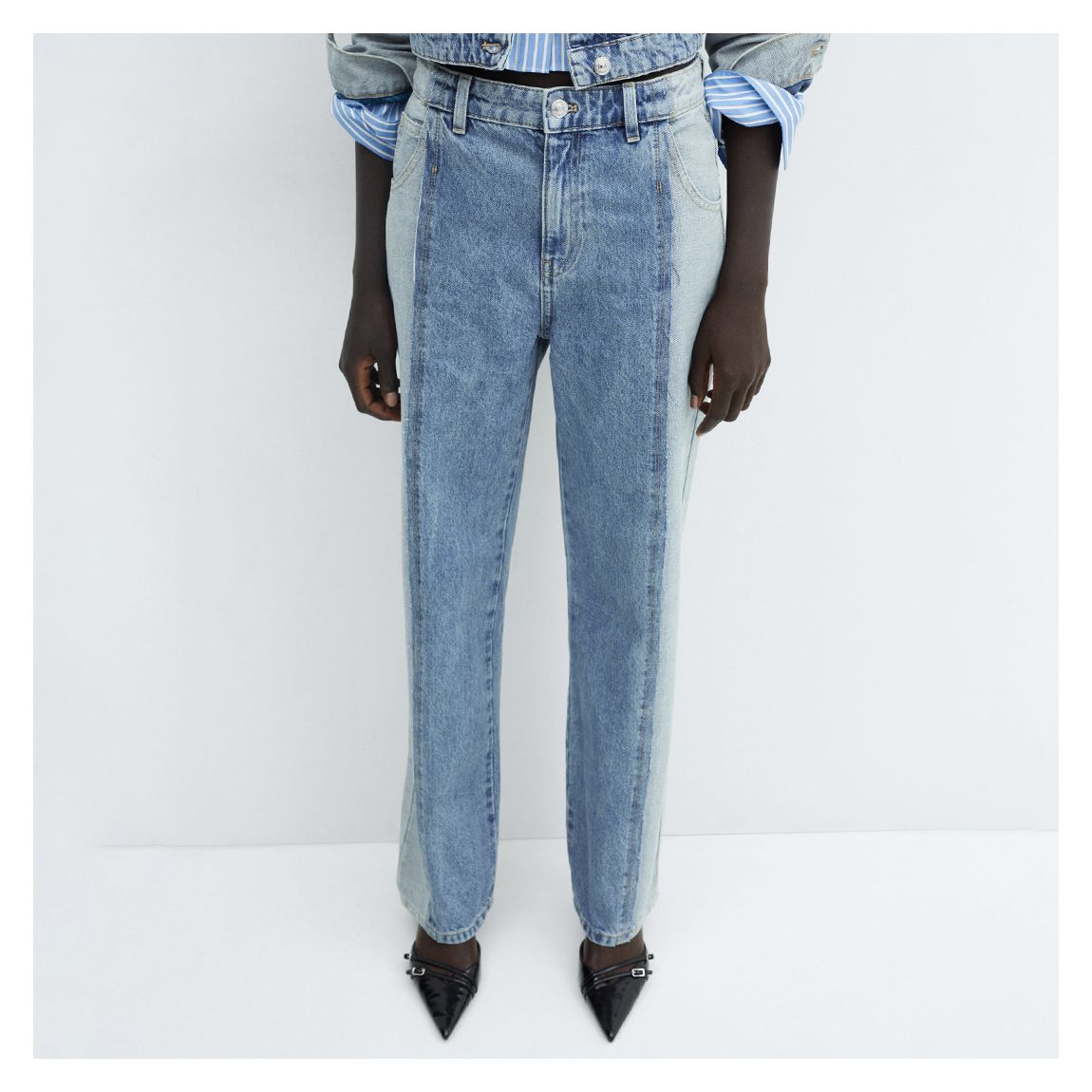 Medium Blue Two-Tone Straight-Fit Jeans main product photo