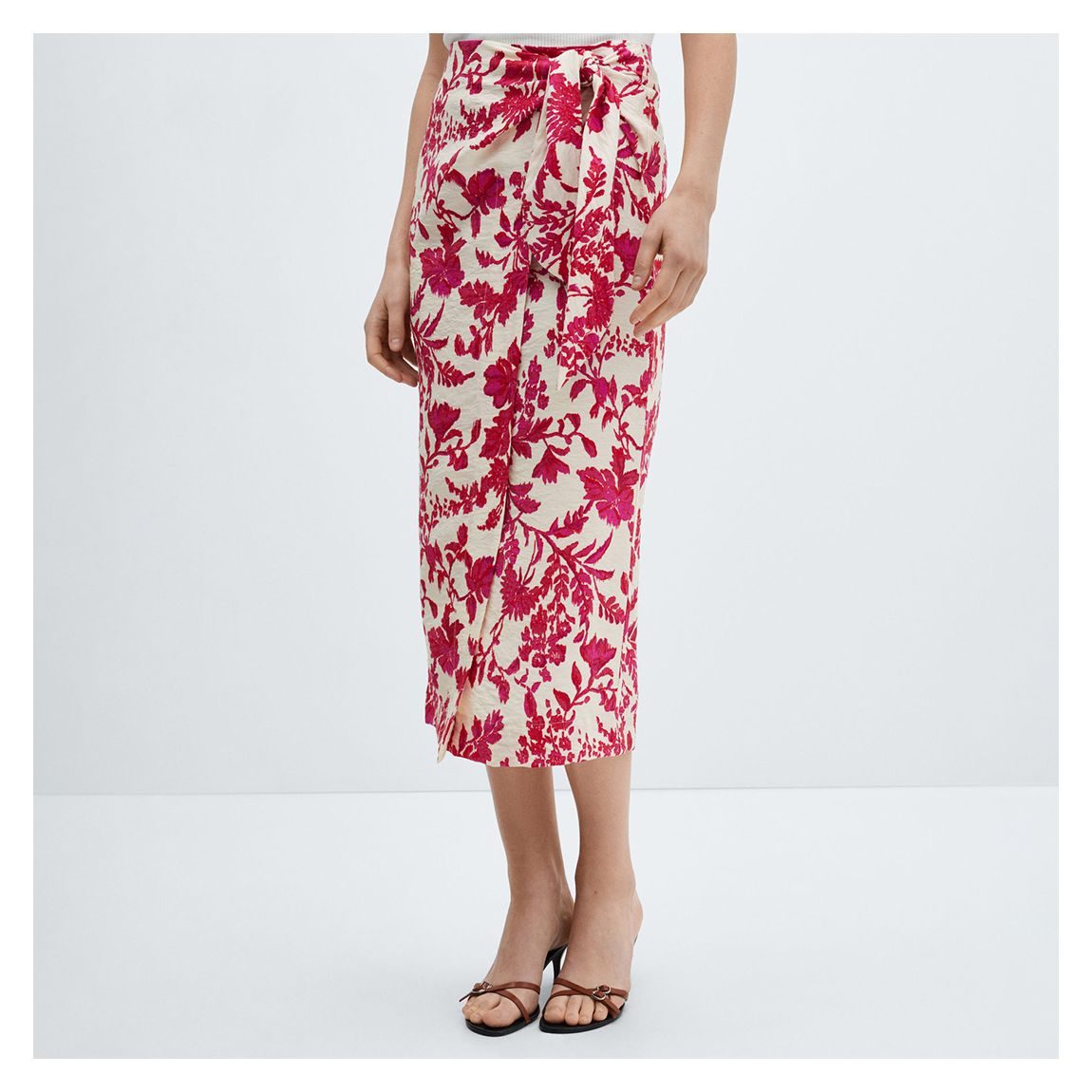 Coral Red Floral-Print Wrap Skirt main product photo