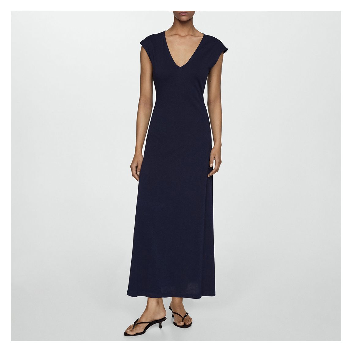 Dark Navy V-Neck Cotton Dress main product photo