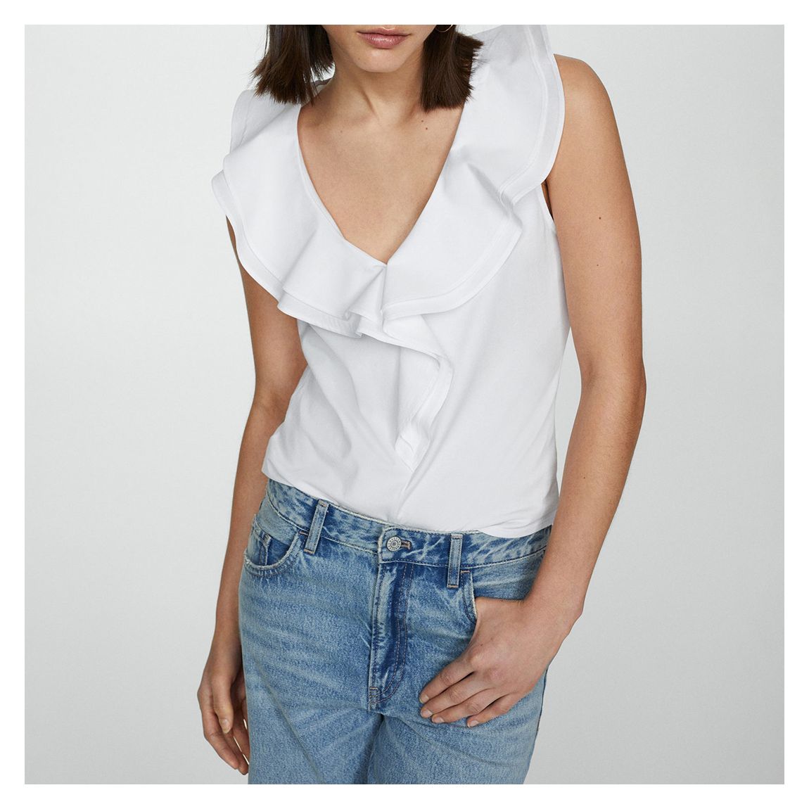 White Ruffled Cotton Top main product photo