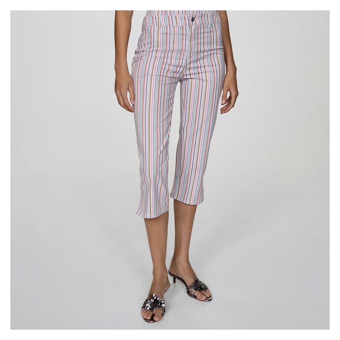 Pastel Pink Striped Capri Jeans main product photo