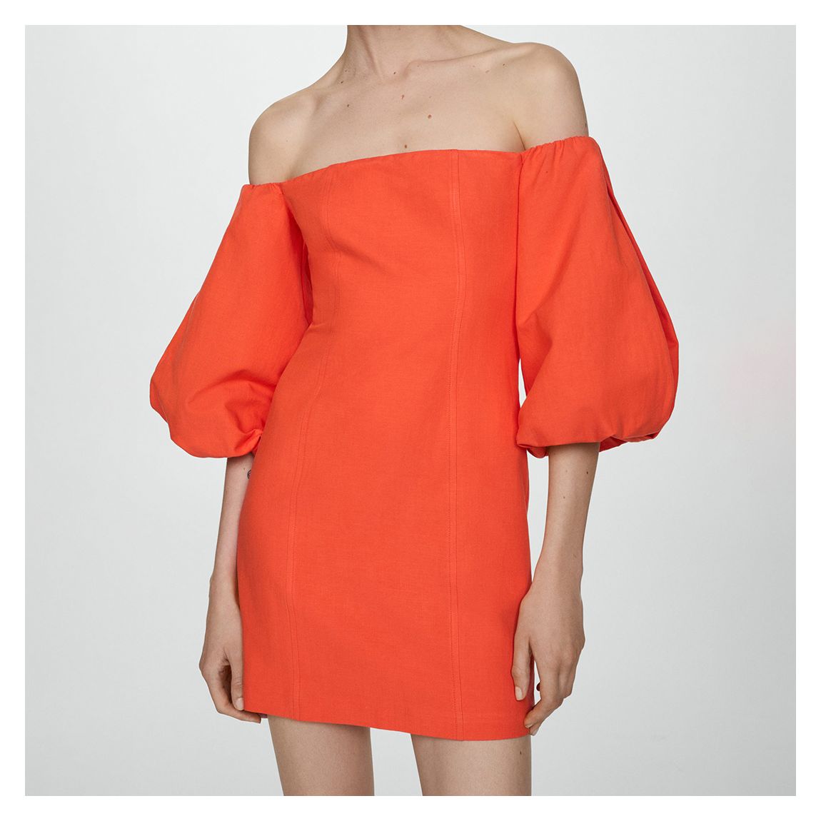 Coral Red Puffed Sleeves Dress main product photo