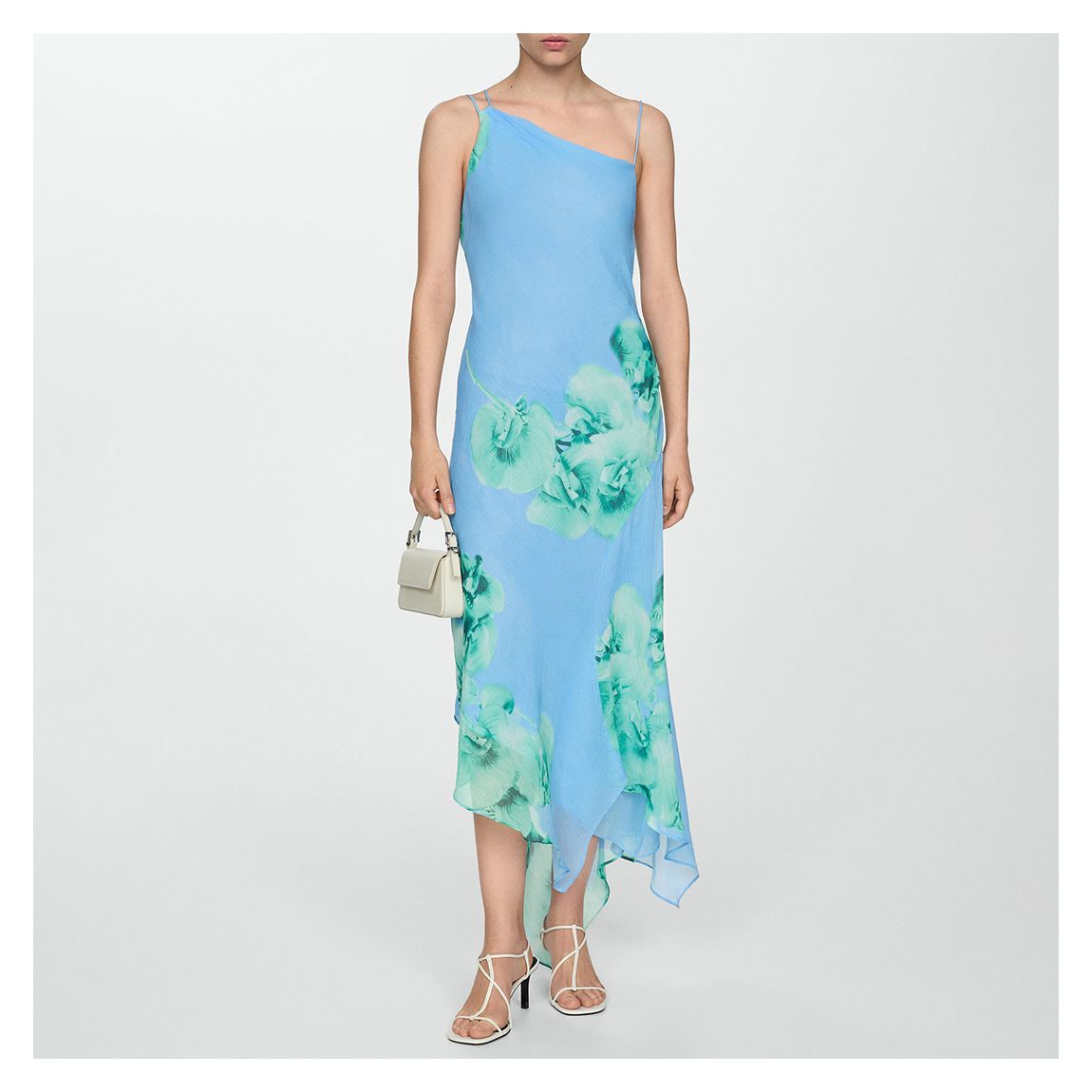 Sky Blue Asymmetrical Floral Dress main product photo