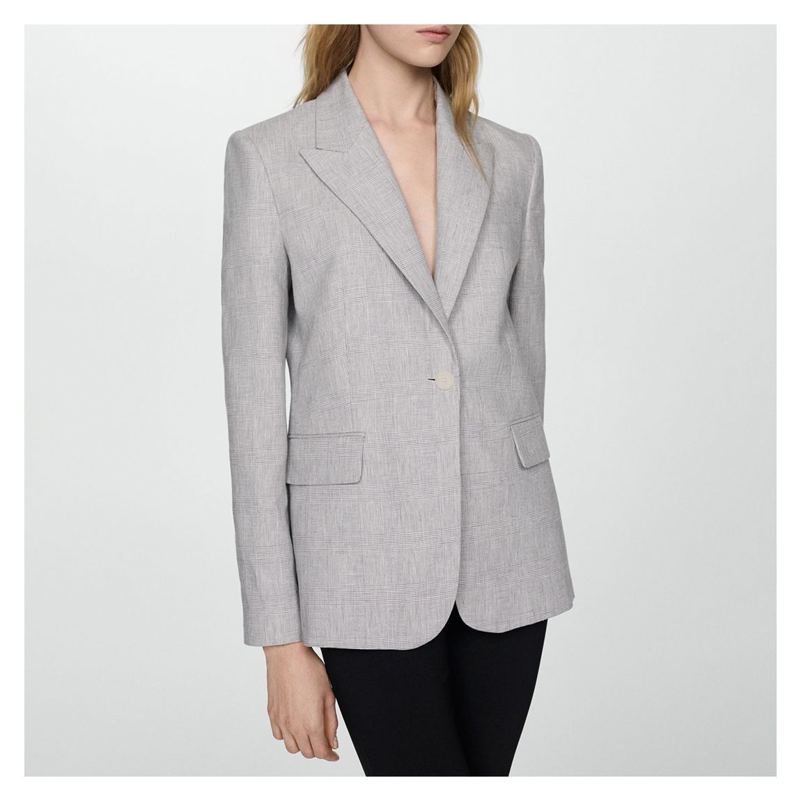 Light Heather Grey Houndstooth Linen Jacket main product photo