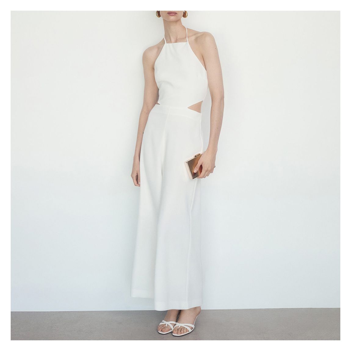 White Halter-Neck Jumpsuit With Slits main product photo
