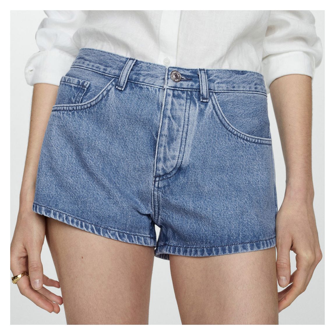 Medium Blue Mid-Rise Denim Shorts main product photo