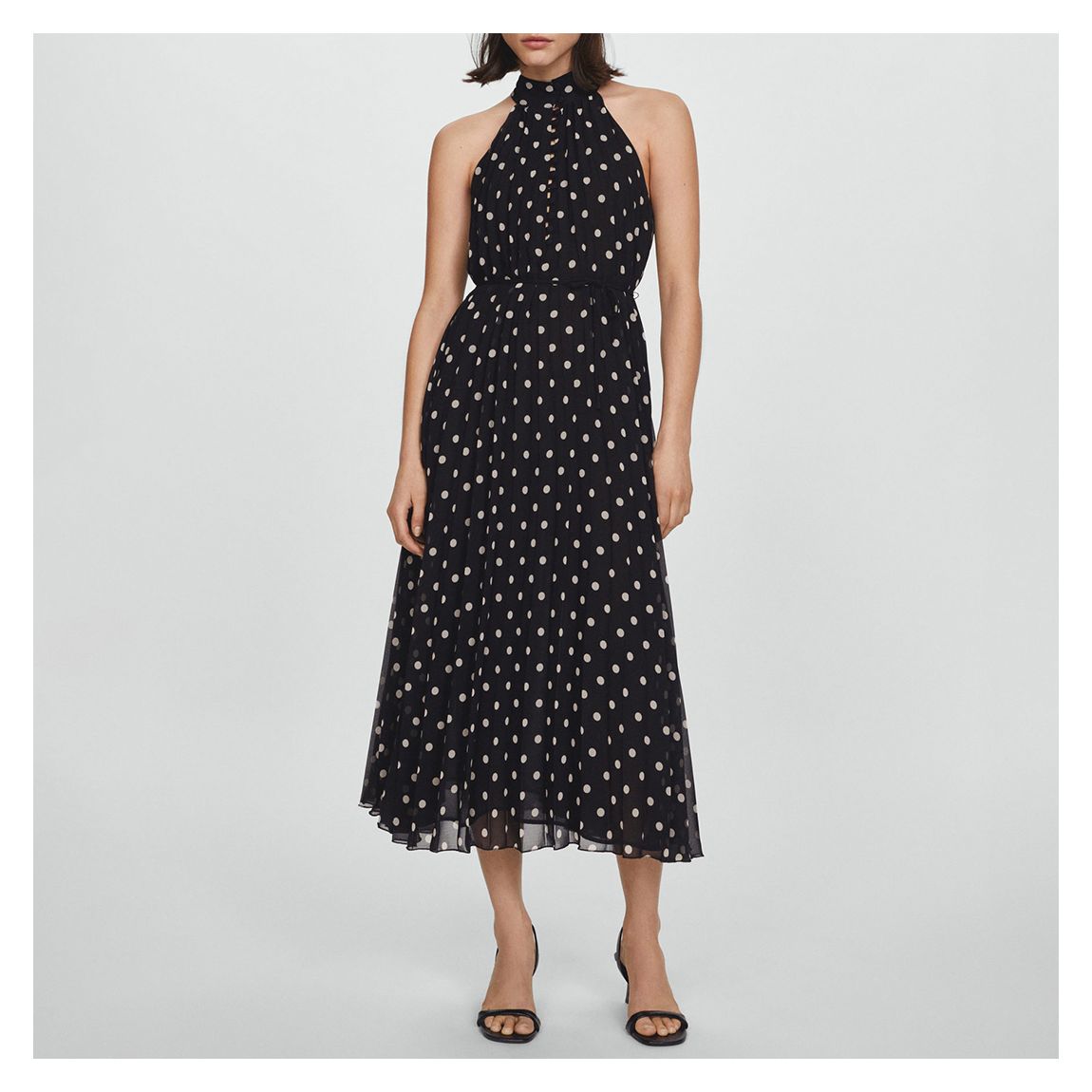 Black Polka-Dot Pleated Dress main product photo