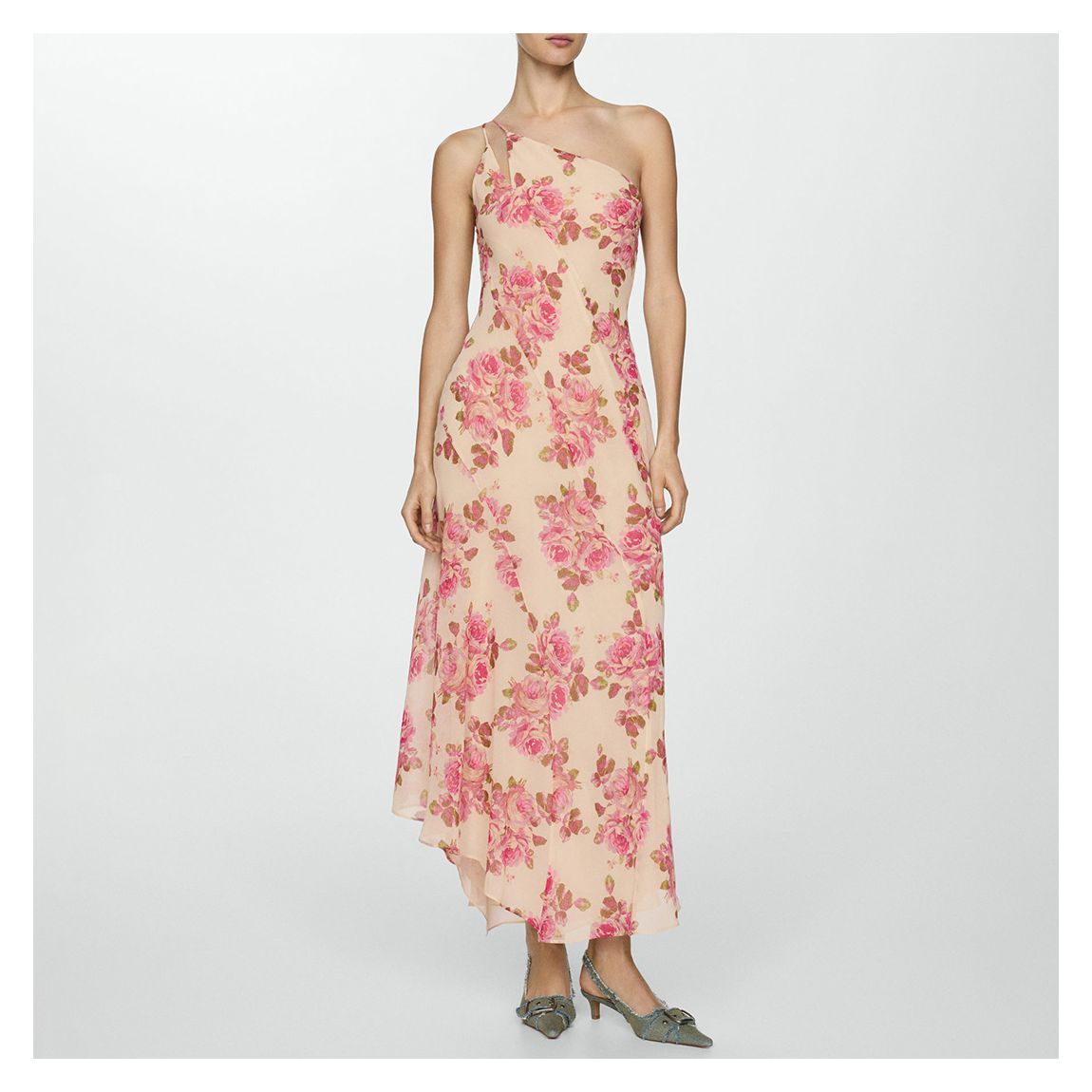 White Asymmetrical Floral Dress main product photo