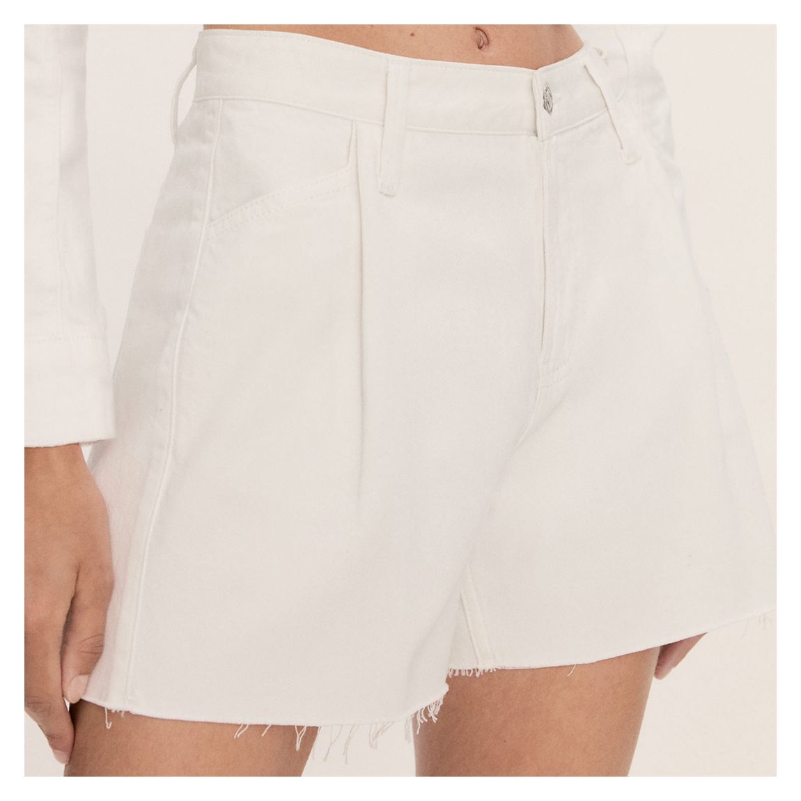 White Denim Shorts With Frayed Hem main product photo