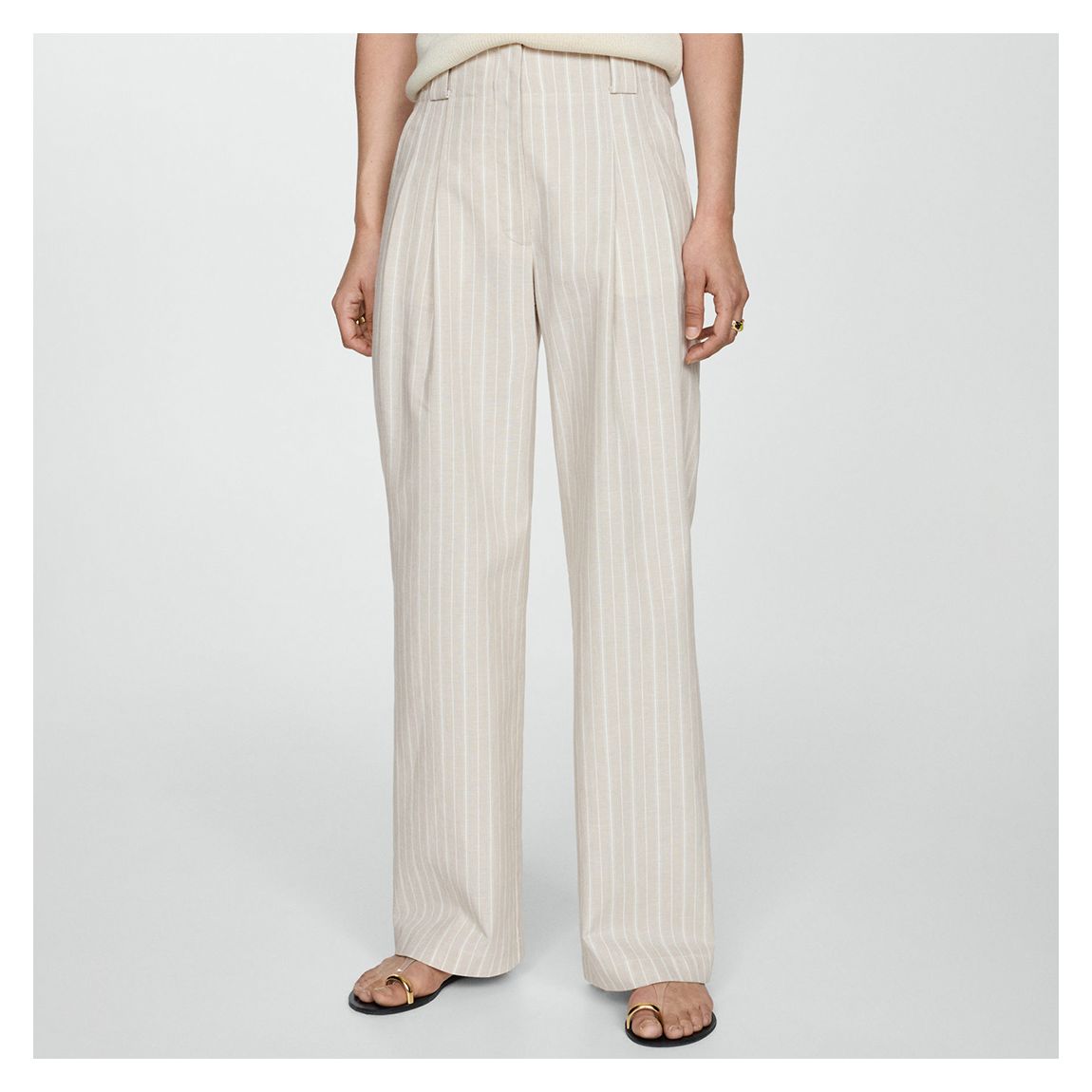 Beige Straight Striped Trousers main product photo