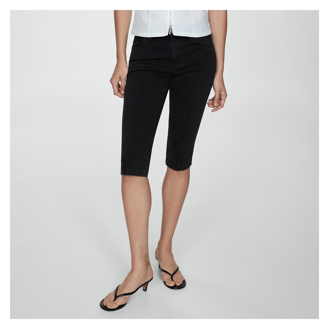 Black Slim Fit Stitch Detail Capri Jeans main product photo