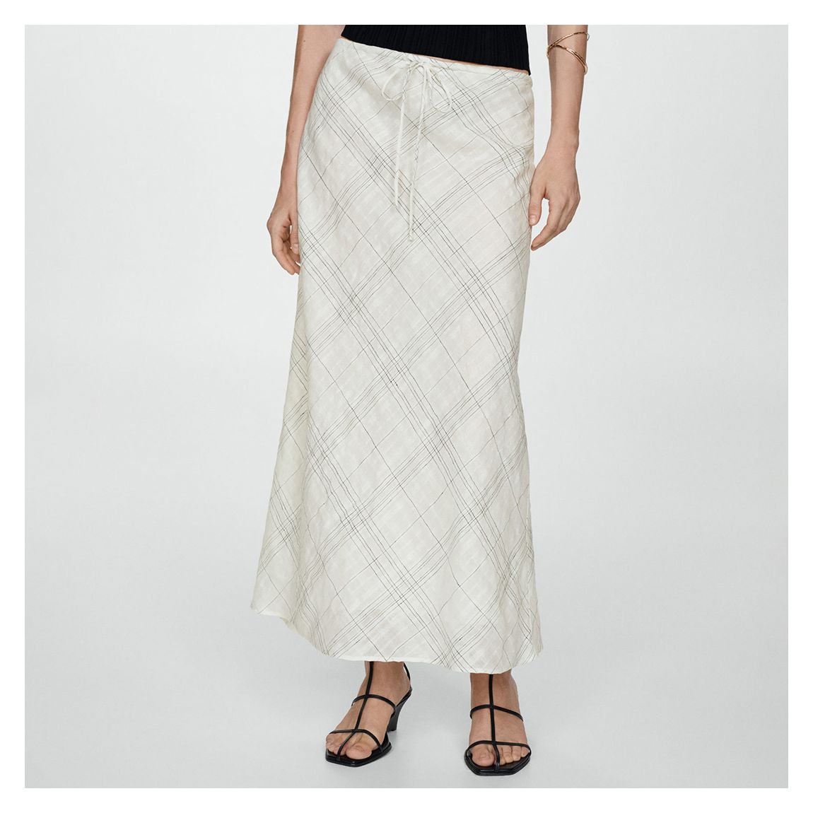 Beige Printed Linen-Blend Skirt main product photo