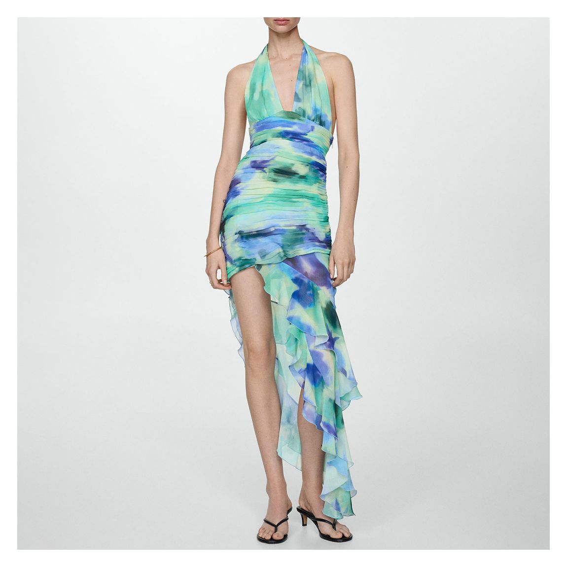 Blue Ruffled Draped Dress main product photo