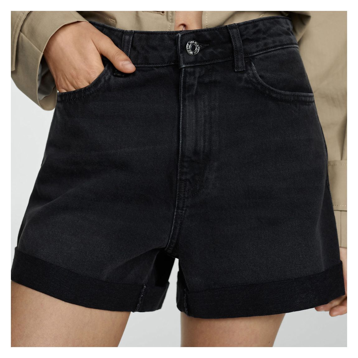 Black Denim Mom-Fit Denim Shorts main product photo