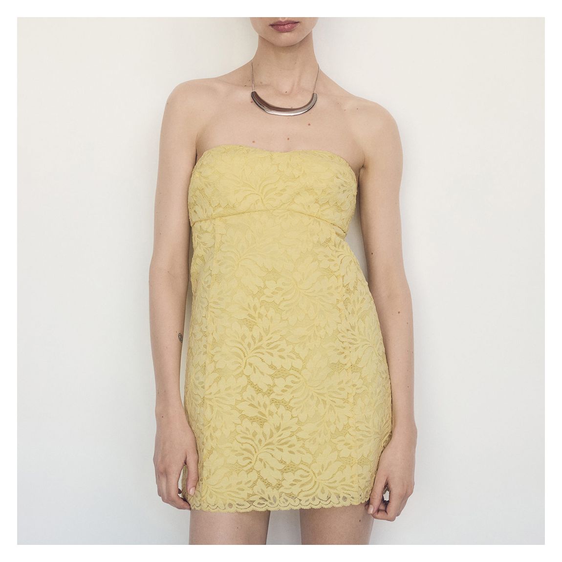 Yellow Strapless Lace Dress main product photo