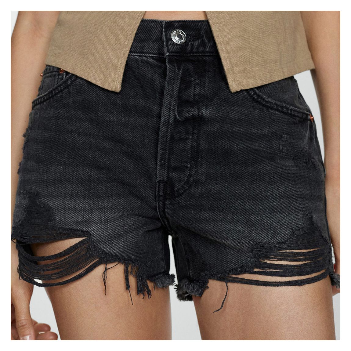 Black Denim Broken Denim Shorts main product photo