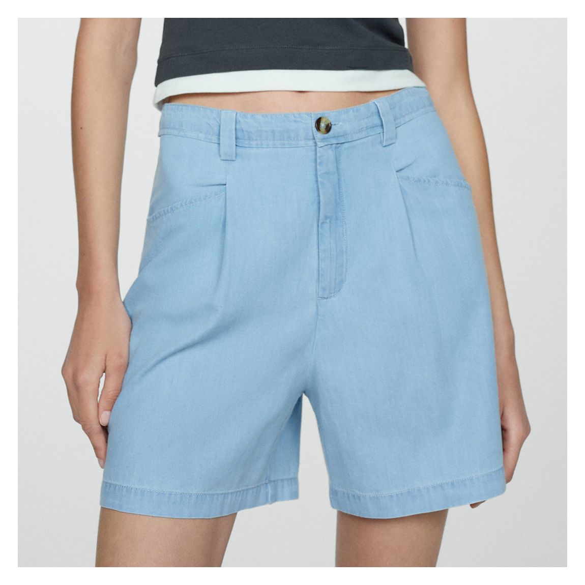 Light Blue Straight Mid-Rise Shorts main product photo