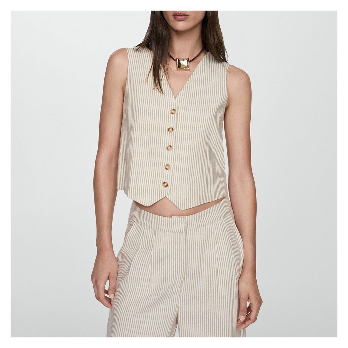 Ecru Striped Linen Waistcoat main product photo