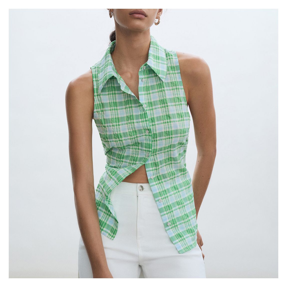 Green Check Sleeveless Shirt main product photo