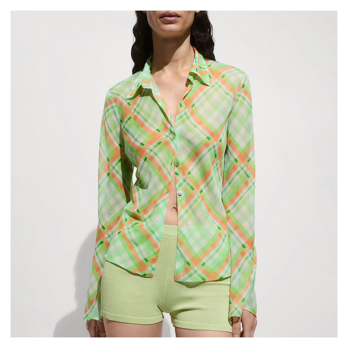 Green Check-Print Shirt main product photo