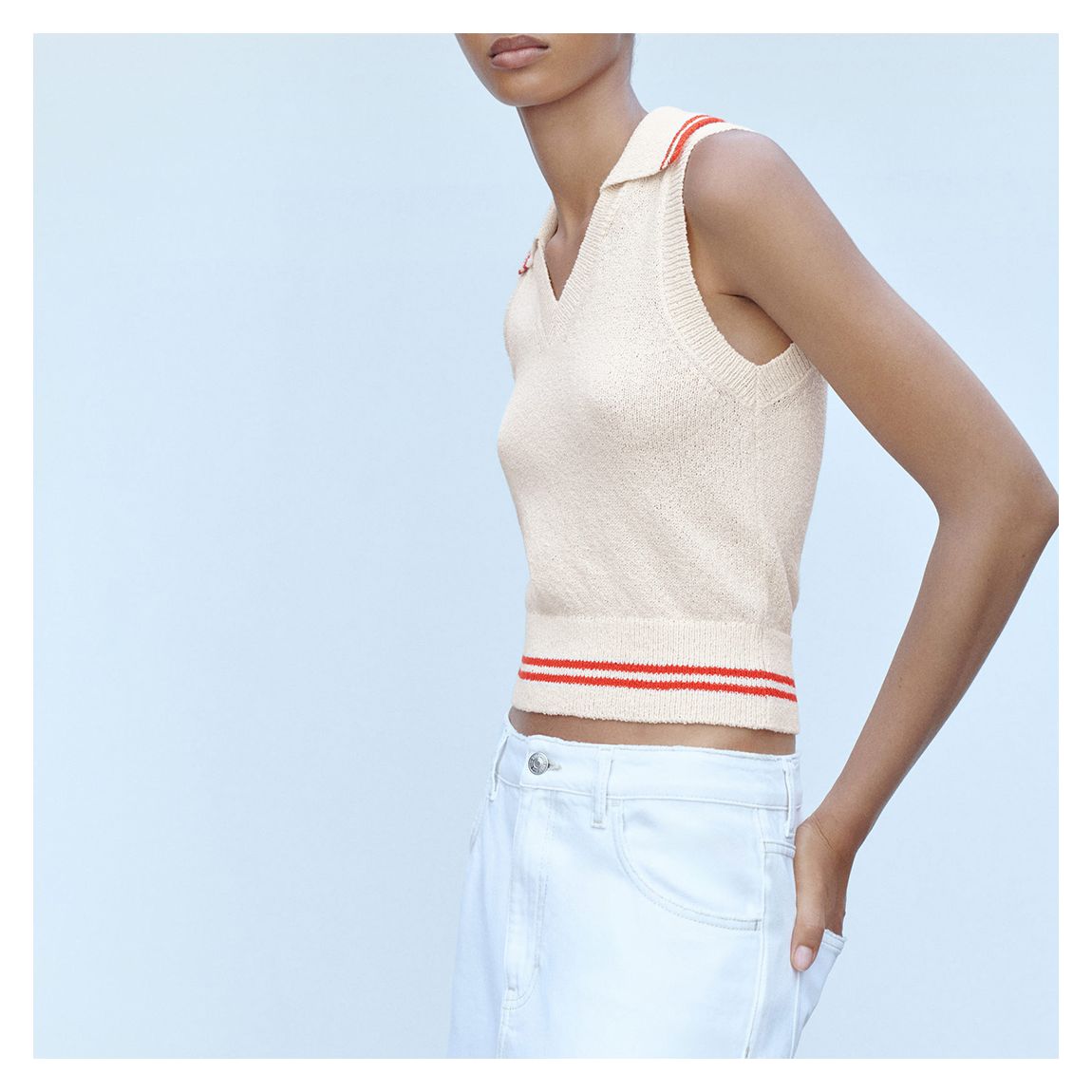 Ecru Striped Knitted Gilet main product photo