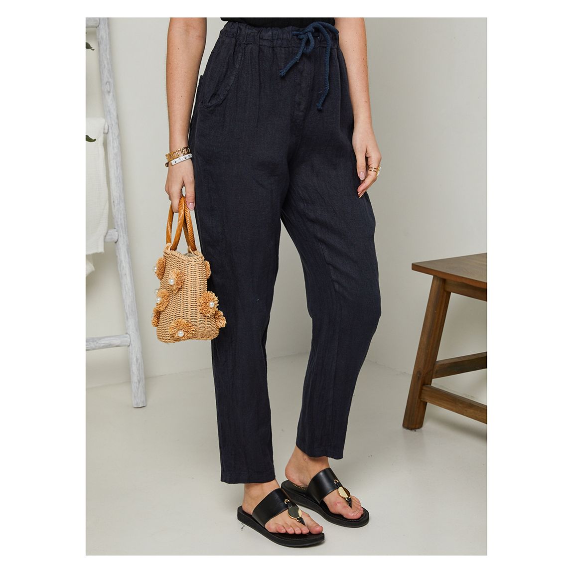 Marine High Waist Linen Trousers main product photo