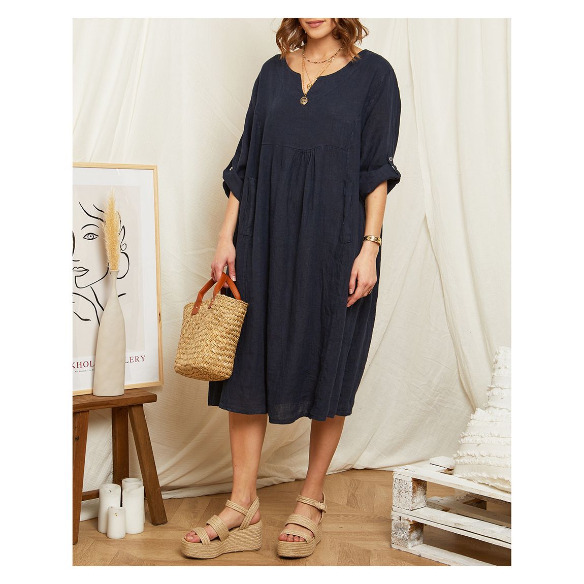 Marine Linen Midi Dress main product photo