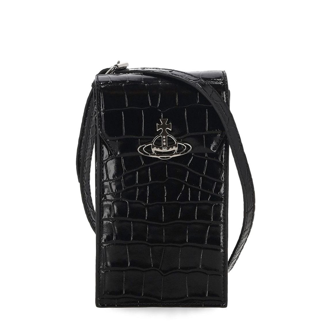 Black Croc Leather Phone Bag main product photo