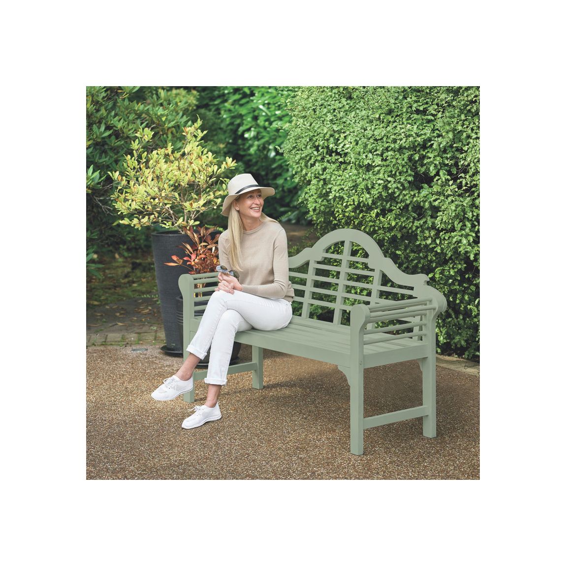 Greenhurst PU Painted Lutyens Style Bench Sage Green main product photo