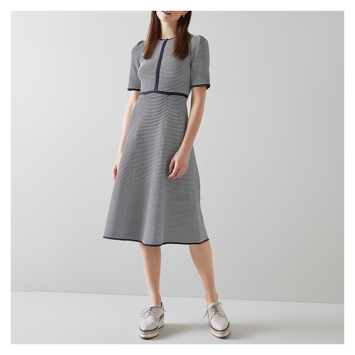 Blue and White Emilia Striped Midi Dress main product photo