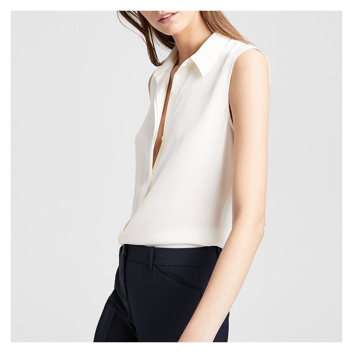 Ecru Sleevless Silk Shirt main product photo