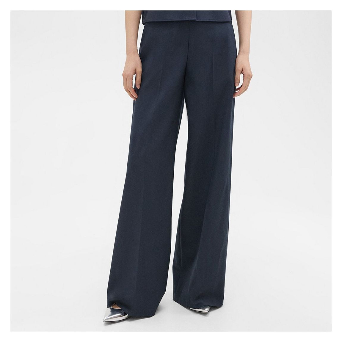 Navy Wide Leg Wool Blend Trousers main product photo