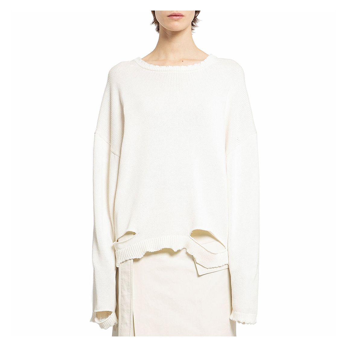 Cream Distressed Rib Knit Jumper main product photo
