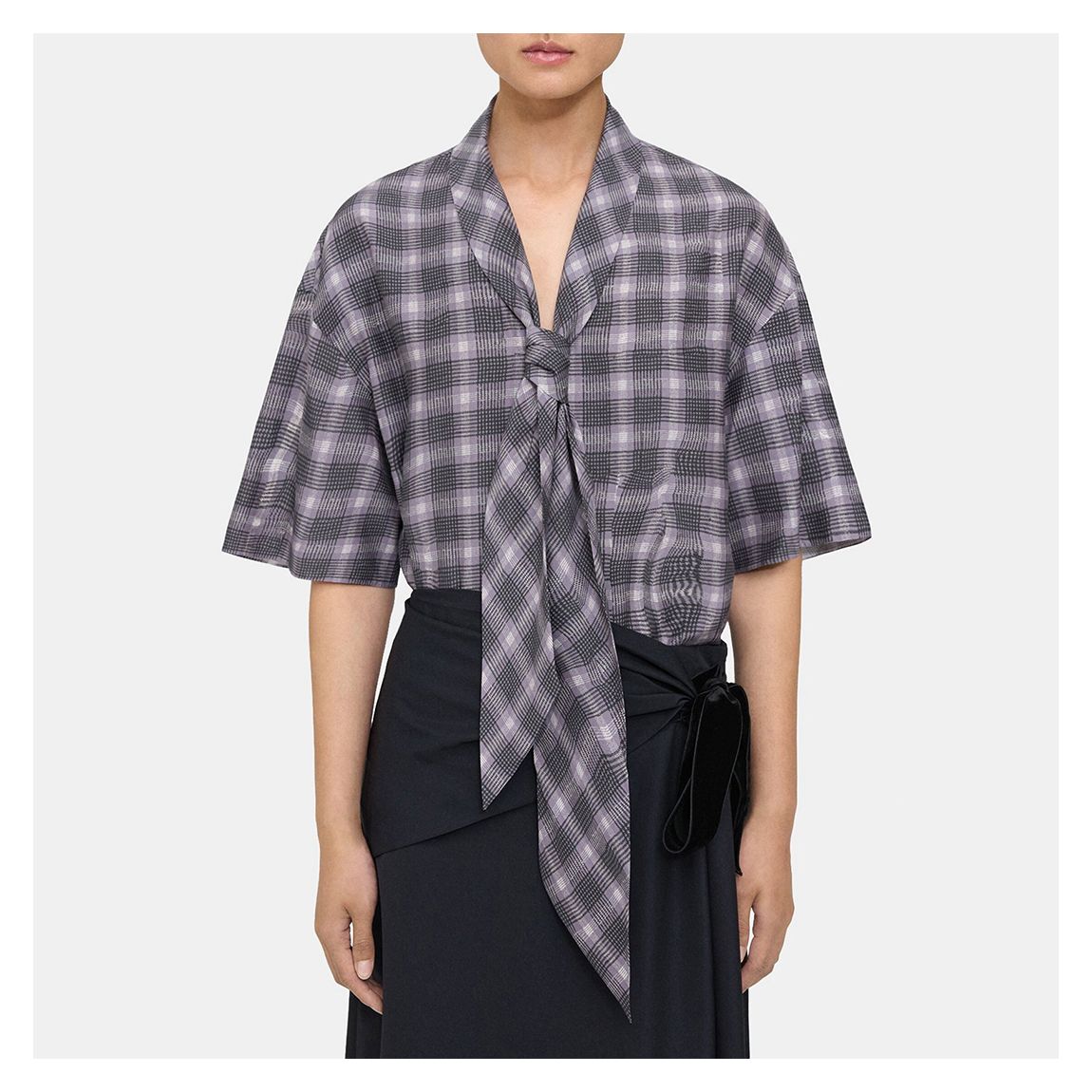Grey Check Tie Neck Shirt main product photo