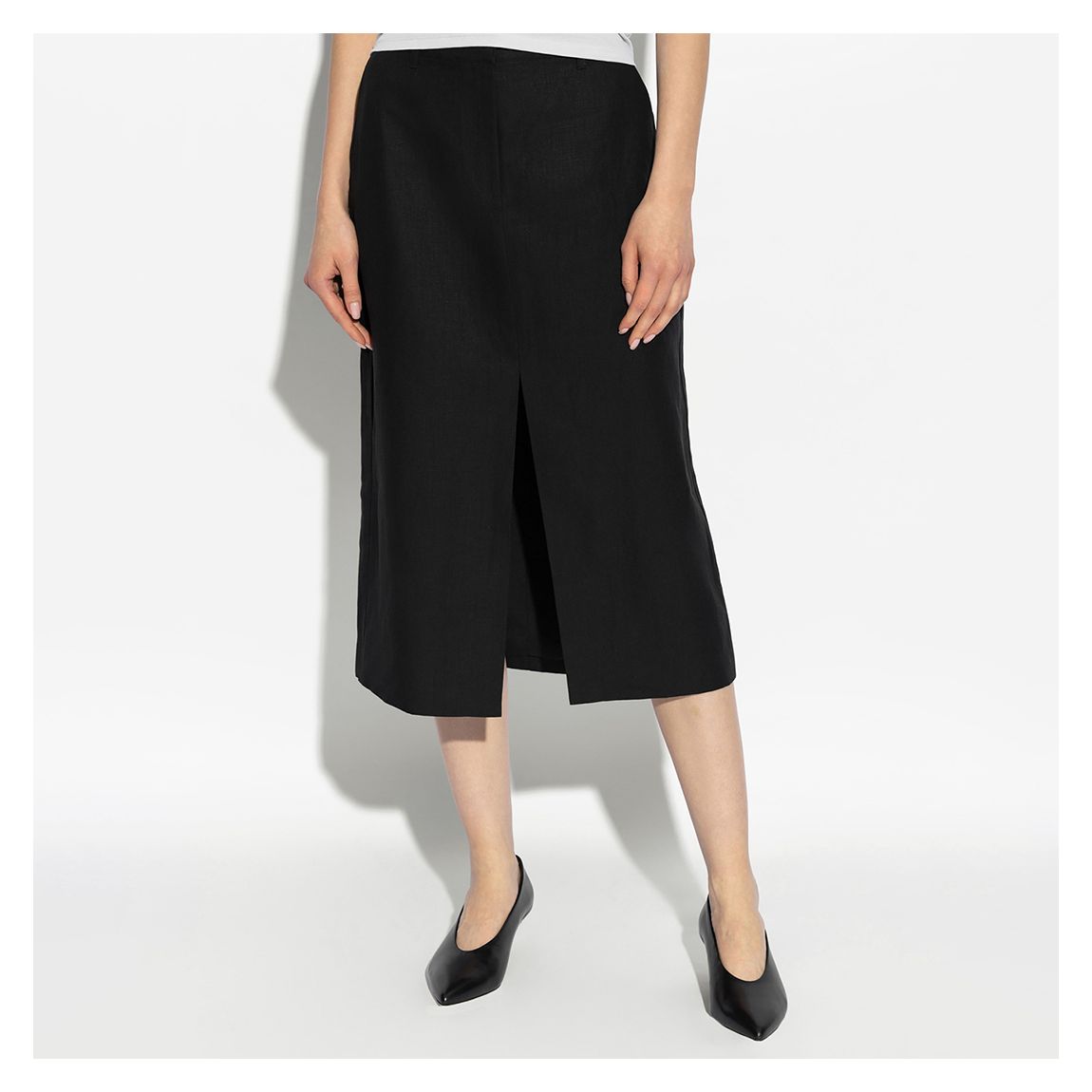 Black Linen Midi Split Skirt main product photo