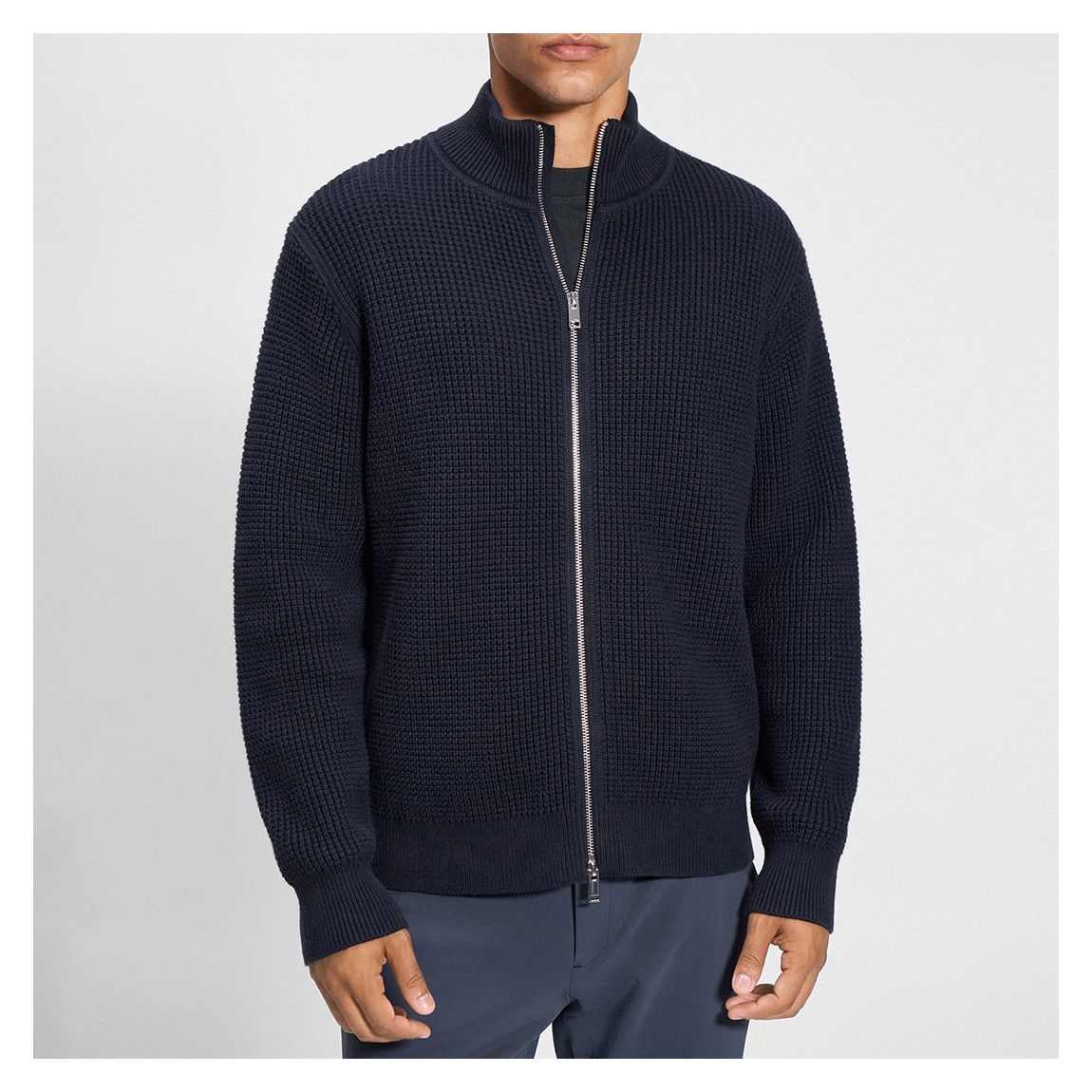 Navy Cashmere Blend Zip-Up Cardigan main product photo