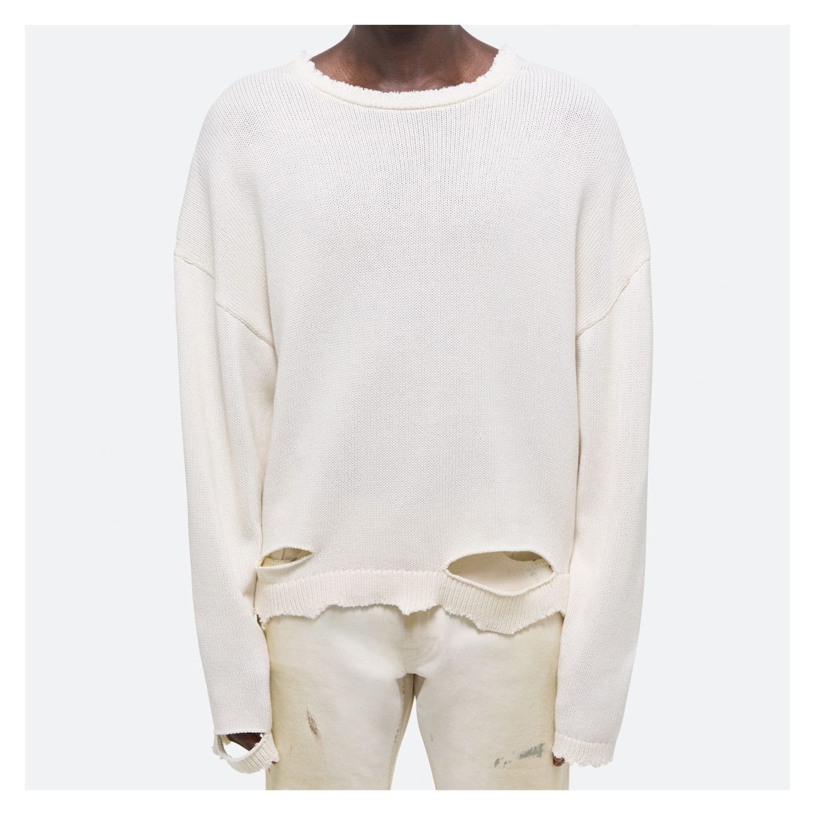 White Distressed Rib Cotton Sweatshirt main product photo