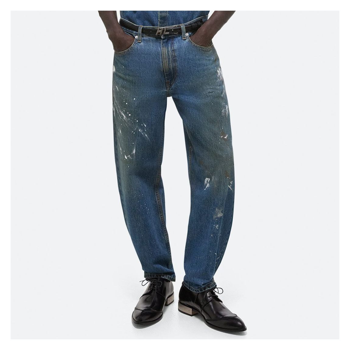 Mid Blue Painted Cropped Wide Leg Jean main product photo