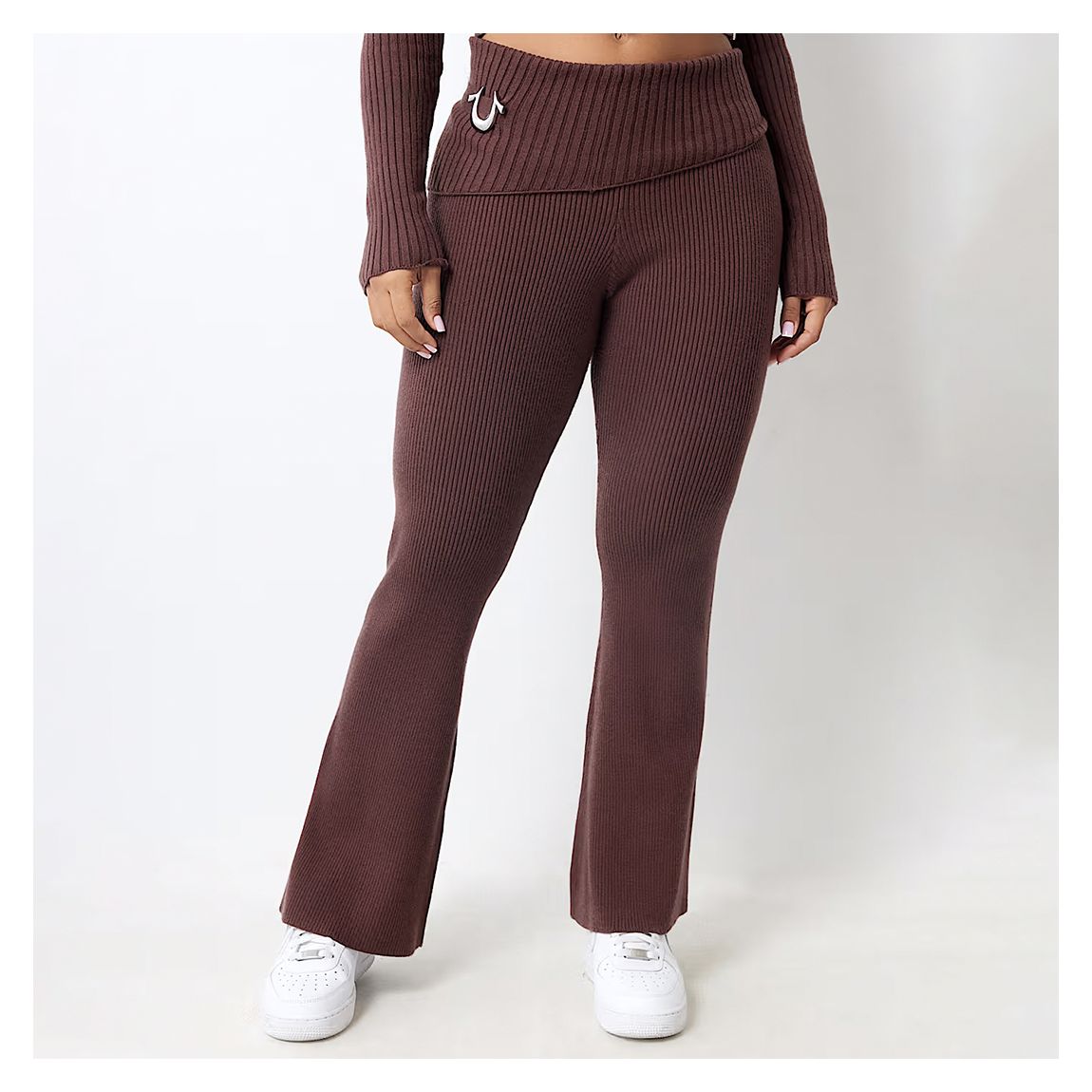Burgundy Foldover Rib Knit Trousers main product photo