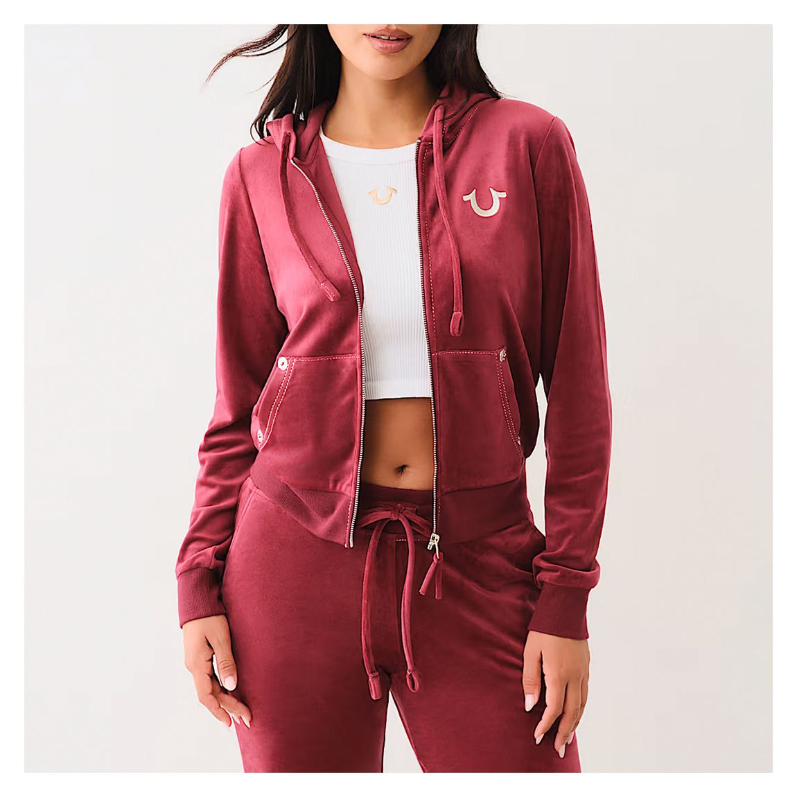 Pink Velour Big T Zip Hoodie main product photo