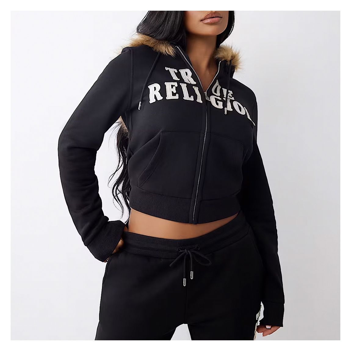 Black Classic Fur Trim Zip Hoodie main product photo