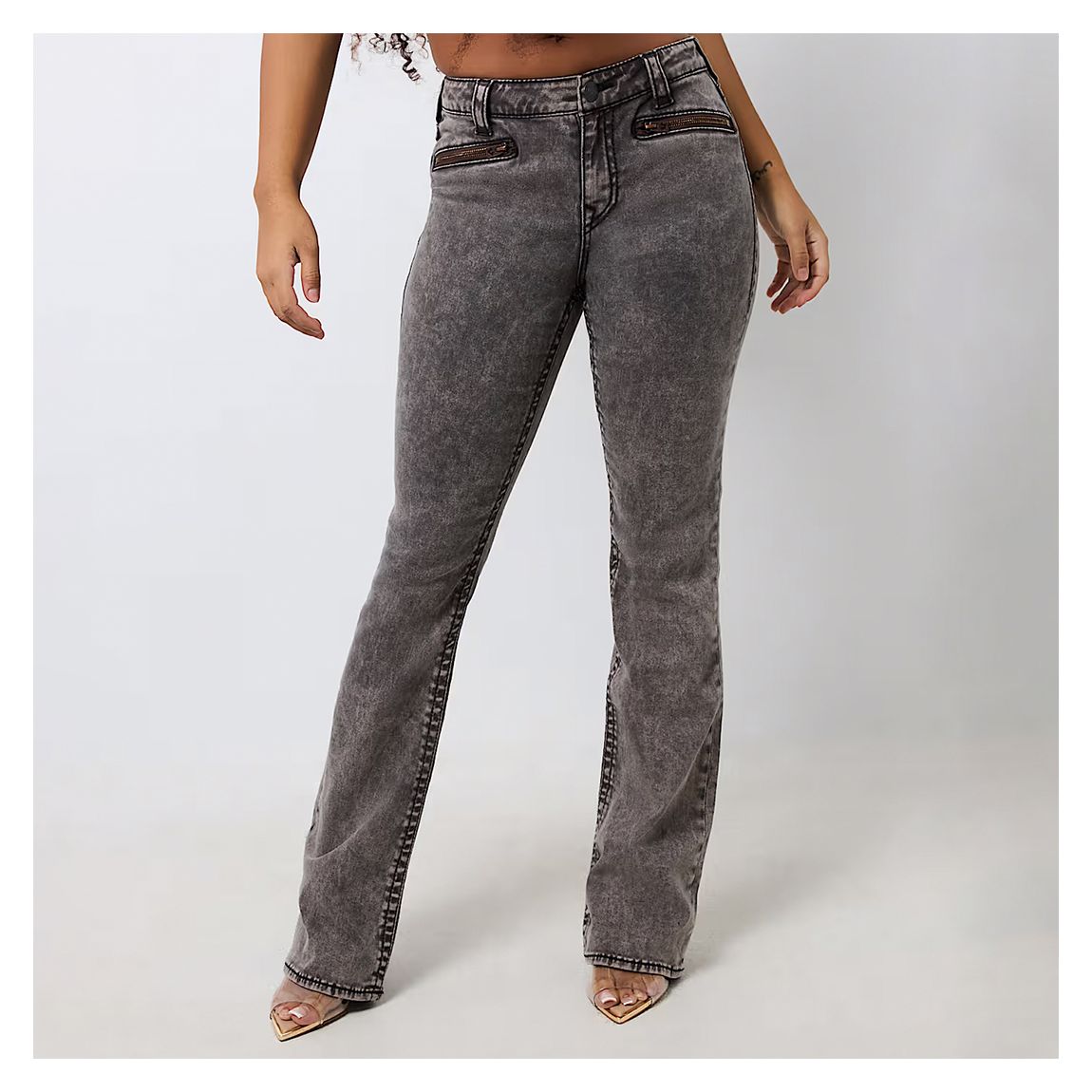 Washed Black Zipper Becca Bootcut Jeans main product photo