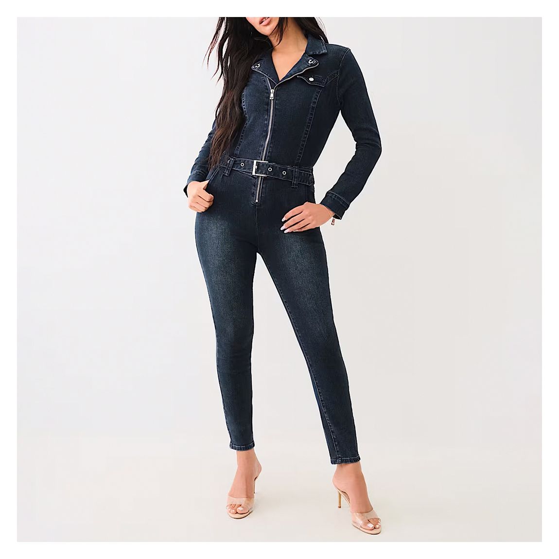 Black Moto Belted Skinny Jumpsuit main product photo