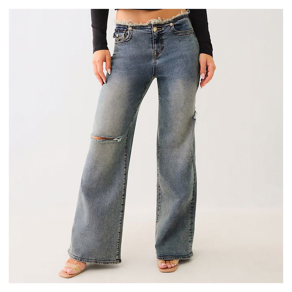 Blue Washed Cut Off Baggy Big T Jeans main product photo