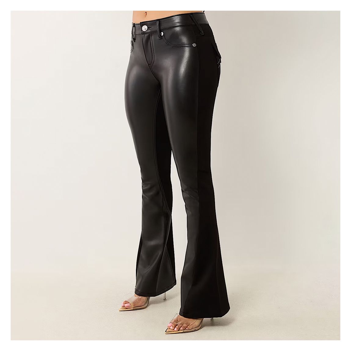 Black Joey Faux Leather Ponte Flare Jean main product photo