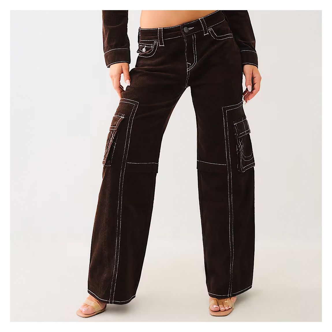 Black Bobbi Corduroy Big T Baggy Cargo Trousers main product photo