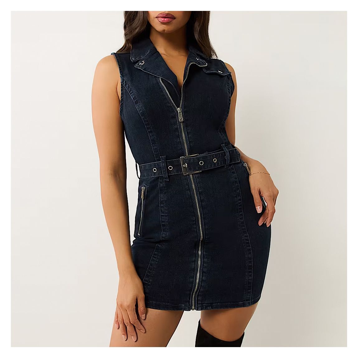 Black Denim Moto Mini Dress main product photo
