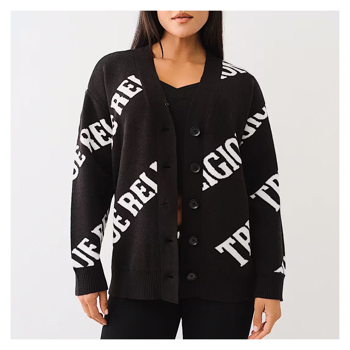 Black Fur Collar Logo Cardigan main product photo