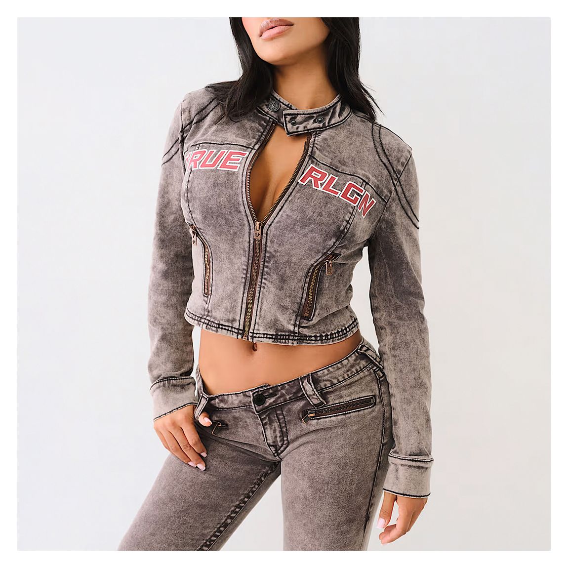 Washed Grey Moto Big T Racer Jacket main product photo